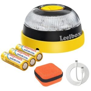 Leelbox DGT Certified V16 Beacon with V16 Geolocation Emergency Light. Magnetic and suction cup mounting. 360° visibility. Geolocation 3.0. IP54. Free data until 2038.